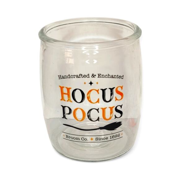 Hocus Pocus Broom Company Clear Glass Halloween Candy Jar Canister - Picture 1 of 12